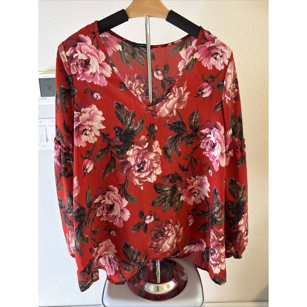West Kei Stitch Fix Red Floral 3/4 Sleeve Blouse Size Medium